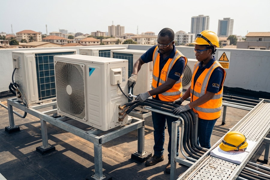 Rooftop condenser installation